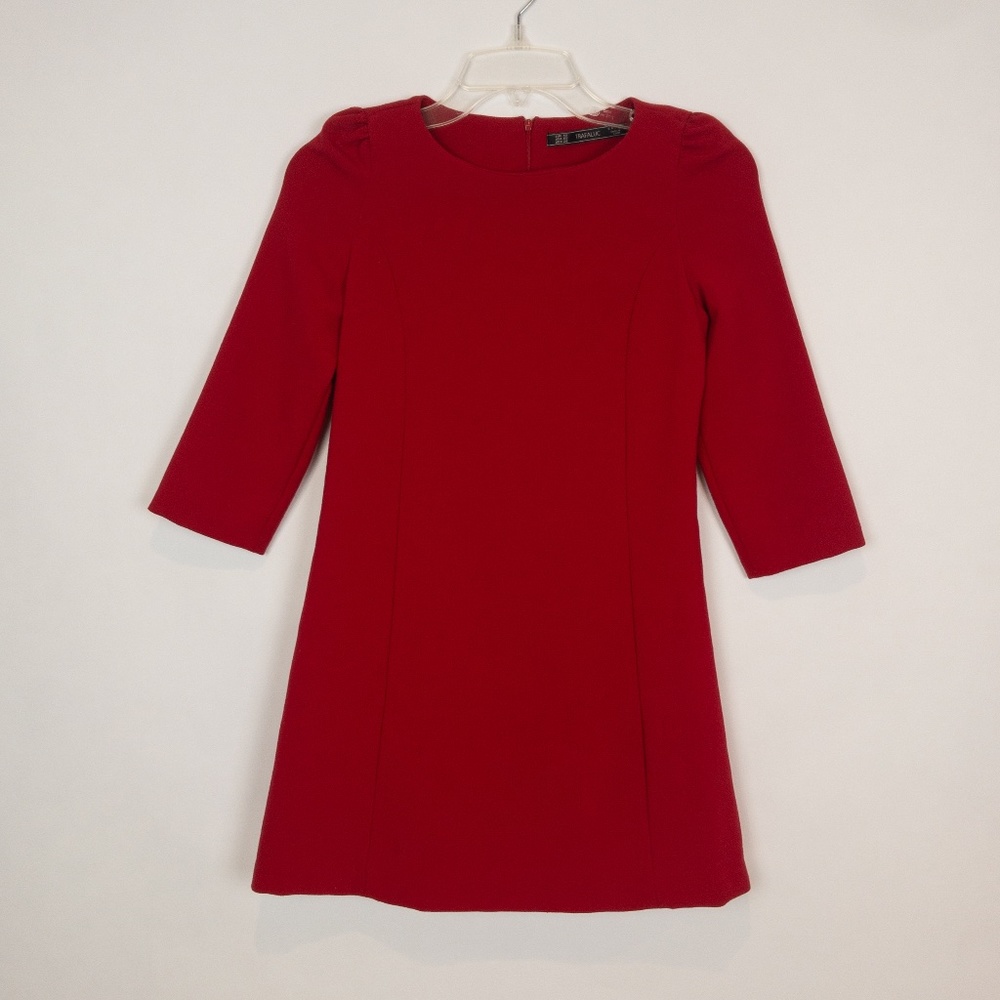 Zara Red Mini Dress Puff Sleeves XS